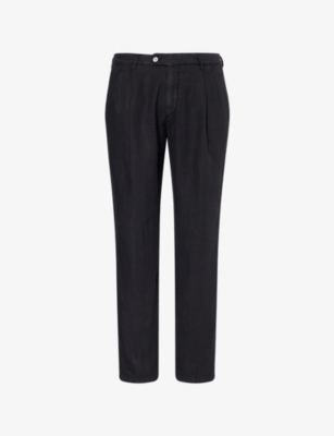 Oscar Jacobson Mens Deyton Tapered Linen Trousers Black