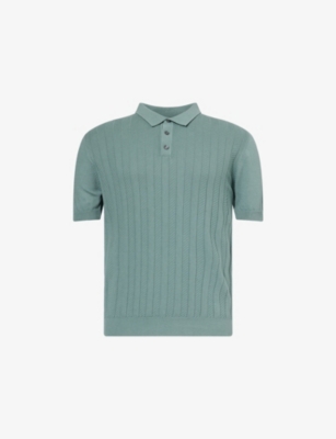 Oscar Jacobson Mens Barto Textured Cotton-knit Polo Shirt Balsam Green