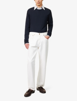 Oscar Jacobson Mens Night Blue Valter Crewneck Cotton-and-cashmere Knit Jumper
