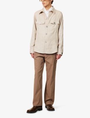 Oscar Jacobson Mens White Grass Maverick Flap-pocket Linen Jacket Xxl