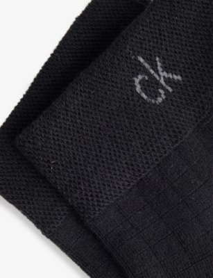CALVIN KLEIN: Quarter Brand-Print Pack Of Two Stretch-Cotton Blend Socks