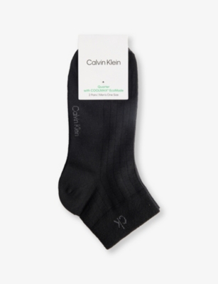 CALVIN KLEIN: Quarter Brand-Print Pack Of Two Stretch-Cotton Blend Socks