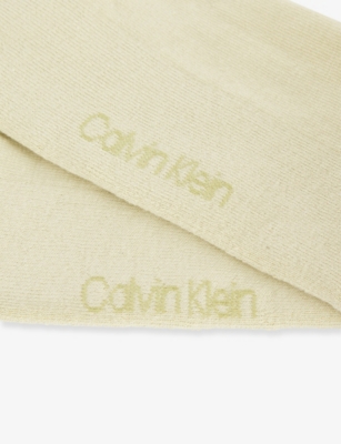 Calvin Klein Mens Light Green/white Monogram Two-pack Cotton-blend Socks