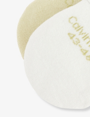 Calvin Klein Mens Light Green/white Footie High Cut Two-pack Cotton-blend Socks
