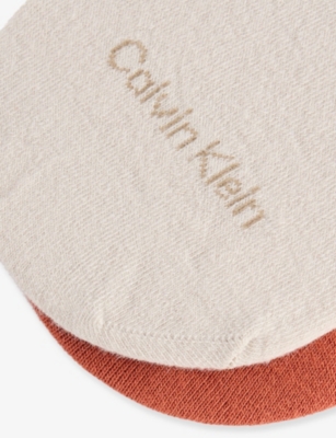 Calvin Klein Mens  Footie High-cut Pack Pack Of Two Stretch-woven Sock Liners In Red/beige