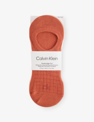 Calvin Klein Mens  Footie High-cut Pack Pack Of Two Stretch-woven Sock Liners In Red/beige