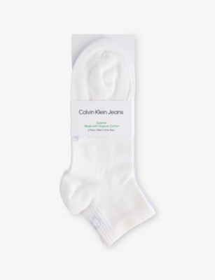 Calvin Klein Mens  Logo-branded Ribbed-trim Pack Of Two Trainer Socks In White/blue