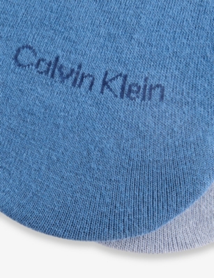 Calvin Klein Mens Footie High-cut Pack Pack Of Two Stretch-woven Sock Liners Blue Combo In Blue Combo