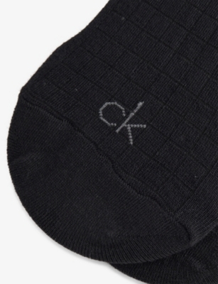 Calvin Klein Mens  Branded Ribbed-trim Pack Of Two Stretch-cotton Footie Socks In Black