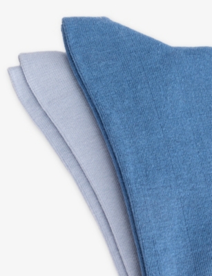 Calvin Klein Mens  Brand-print Pack Of Two Stretch-cotton Blend Socks In Blue Combo
