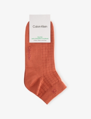 CALVIN KLEIN: Squared Logo-Branded Pack of Two Ankle Socks
