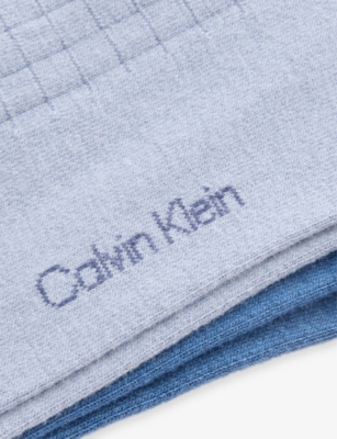 CALVIN KLEIN: Quarter Brand-Print Pack Of Two Stretch-Cotton Blend Socks