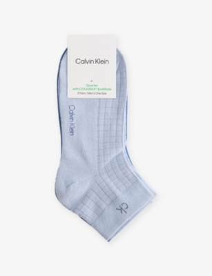 CALVIN KLEIN: Quarter Brand-Print Pack Of Two Stretch-Cotton Blend Socks
