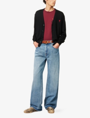 AMI PARIS: Brand-Embroidery V-Neck Wool Cardigan