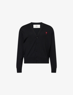 AMI PARIS: Brand-Embroidery V-Neck Wool Cardigan