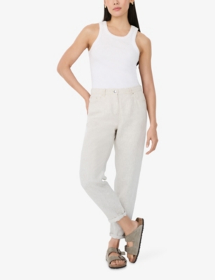 The White Company S Alabaster Brompton Tapered-leg Linen Trousers In White