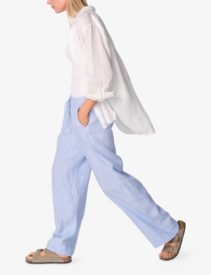 The White Company S Drawstring Wide-leg Linen Trousers Bluestripe In Blue