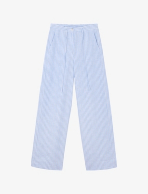 The White Company S Drawstring Wide-leg Linen Trousers Bluestripe In Blue
