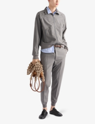 PRADA: Logo-Embroidered Tapered-Leg Wool Jogging Bottoms