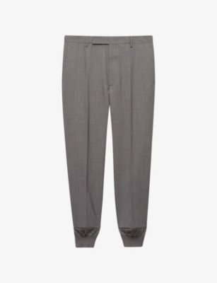 PRADA: Logo-Embroidered Tapered-Leg Wool Jogging Bottoms
