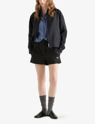 Prada Womens Black Re-nylon Triangle-logo Woven Shorts In Black