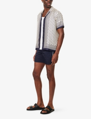 Orlebar Brown Mens Latte/night Iris Maitan Graphic-print Silk Shirt In Multi