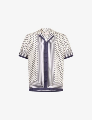 Orlebar Brown Mens Latte/night Iris Maitan Graphic-print Silk Shirt In Multi