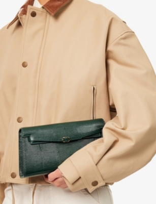 Verafied Womens Emerald Lizard Leather Shoulder Bag