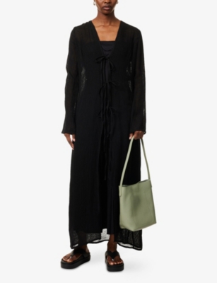 Le Kasha Womens Black Dahmit Sheer Linen Maxi Dress