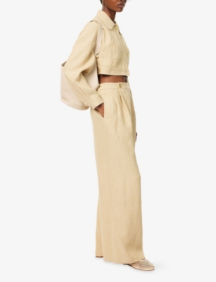 LE KASHA WOMENS STRAW BEIGE MINUF WIDE-LEG LINEN TROUSERS 