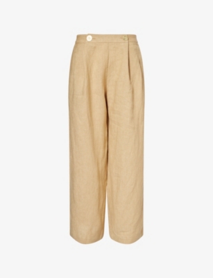LE KASHA WOMENS STRAW BEIGE MINUF WIDE-LEG LINEN TROUSERS 