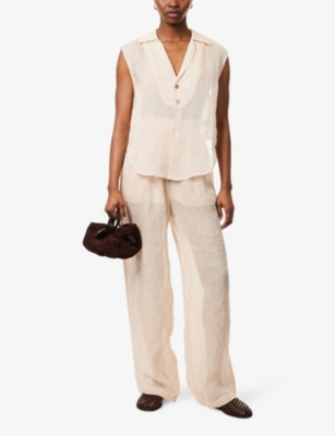 LE KASHA WOMENS PEACH SANABO SLEEVELESS LINEN SHIRT 