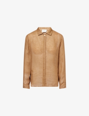 LE KASHA WOMENS SAND SANBU SHEER LONG-SLEEVE LINEN SHIRT 