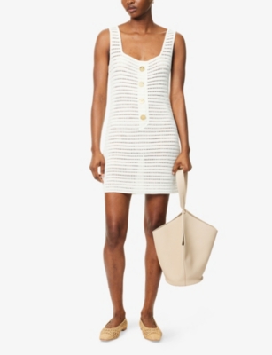 LE KASHA WOMENS WHITE SIFLAQ CROCHET LINEN MINI DRESS XS 