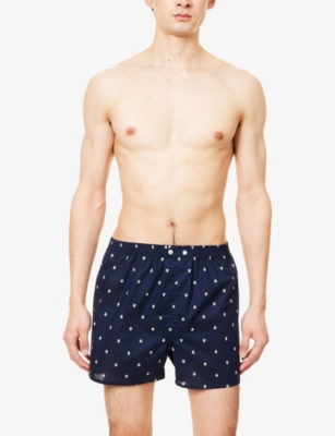 Derek Rose Mens Navy Printed Mid-rise Cotton-poplin Boxer Shorts Xl