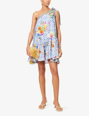 CAMILLA: Tie One-Shoulder Silk Mini Dress