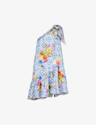 CAMILLA: Tie One-Shoulder Silk Mini Dress