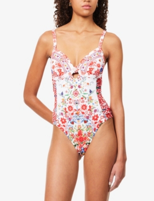 CAMILLA: Faith, Luck & Justice Knot-Front Panelled One Piece Swimsuit