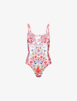 CAMILLA: Faith, Luck & Justice Knot-Front Panelled One Piece Swimsuit