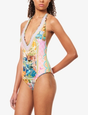 Camilla Womens Salty Splendour Reversible Bind-edge Halter One Piece Swimsuit