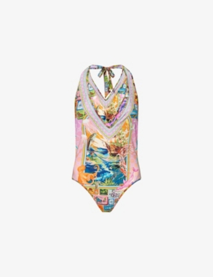 Camilla Womens Salty Splendour Reversible Bind-edge Halter One Piece Swimsuit