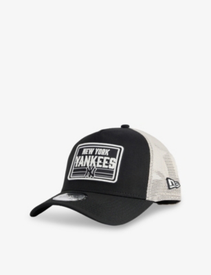 New Era Mens Black 9forty New York Yankees Mlb Patch A-frame Cotton Trucker Cap