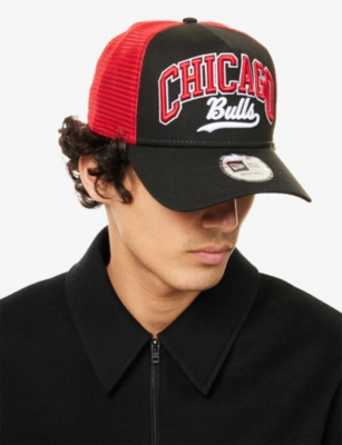 New Era Mens 9forty Chicago Bulls Nba Script Cotton And Mesh Trucker Cap Black