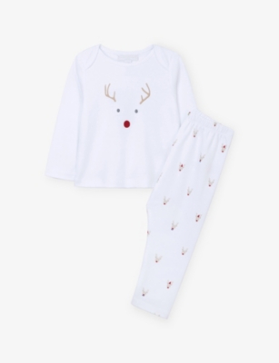 THE LITTLE WHITE COMPANY: Reindeer Graphic-Print Relaxed-Fit Cotton Pyjamas Set 0-24 Months