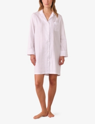 The White Company S White Classic Cotton Sateen Stripe Nightshirt Xl In White