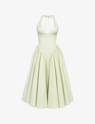 pink and green halter dress Pink and Green Ombre Pleated Halter Maxi Dress main image 0