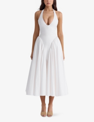 HOUSE OF CB WOMENS HOUSE OF CB MARILYN HALTER STRETCH-COTTON MIDI DRESS 