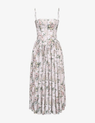 HOUSE OF CB: Ysabella Floral-Print Stretch-Cotton Midi Dress