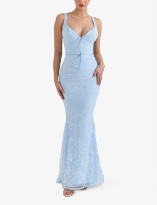 HOUSE OF CB OF CB WOMENS BLUE SARAI SLEEVELESS STRETCH-LACE MAXI DRESS 