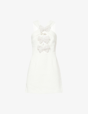 【REBECCA VALLANCEC】Hermoine bow-detail crepe minidress Hermoine bow-detail crêpe minidress in white - Rebecca